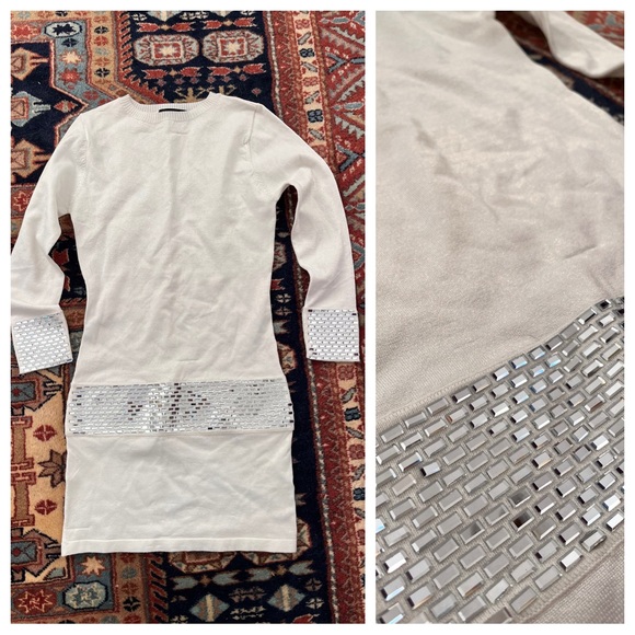 Retrofete mini Dress champagne shimmer White mirror sequins long sleeve XS READ - Picture 1 of 13